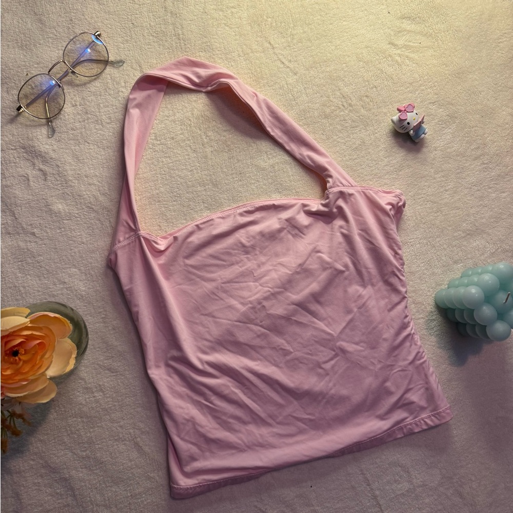 Baby Pink One-Shoulder Tank Top - Women's Casual Halter super soft